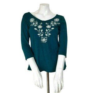 Old Navy Green Embroidered & Beaded Boho Modal Blend Top